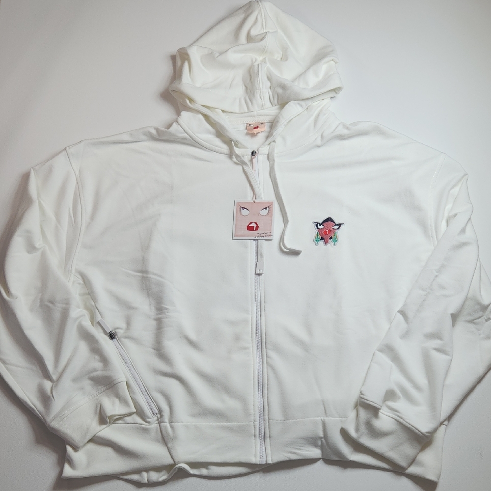 Badgley Mischka Cream Hoodie with Embroidered Detail